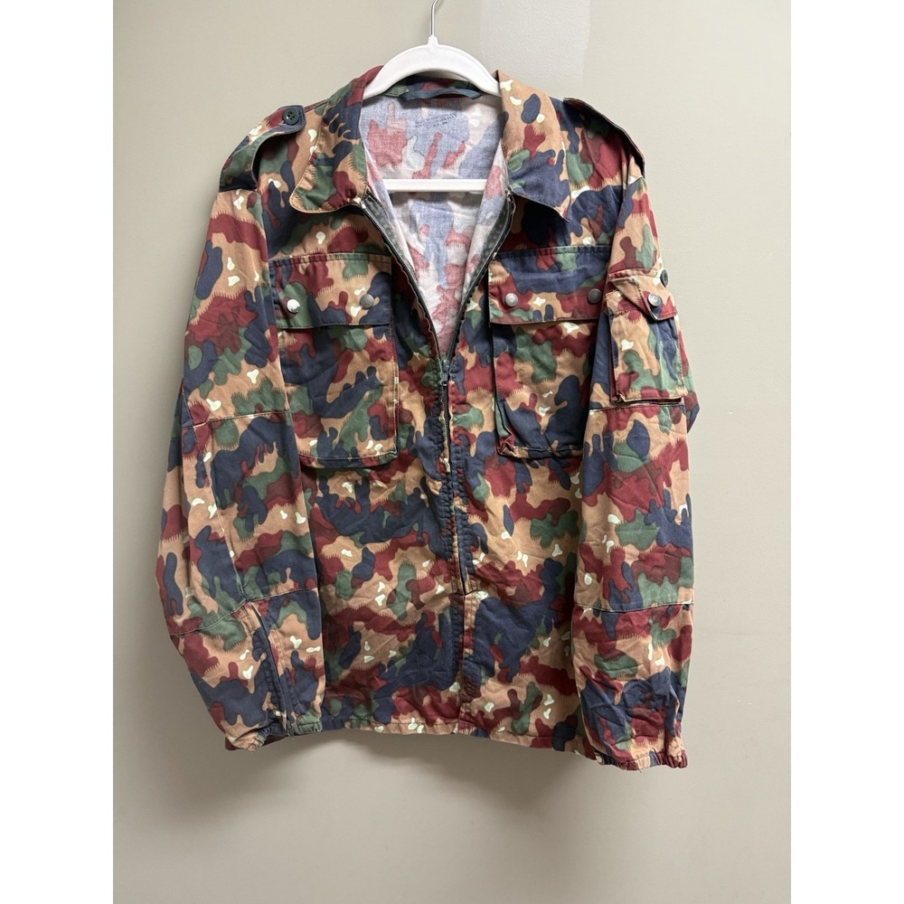 Swiss Military M83 Alpenflage Camo Field Jacket Zip Front 50/50 Cotton Poly L